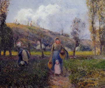  camille - paysanne et enfant récoltant les champs pontoise 1882 Camille Pissarro